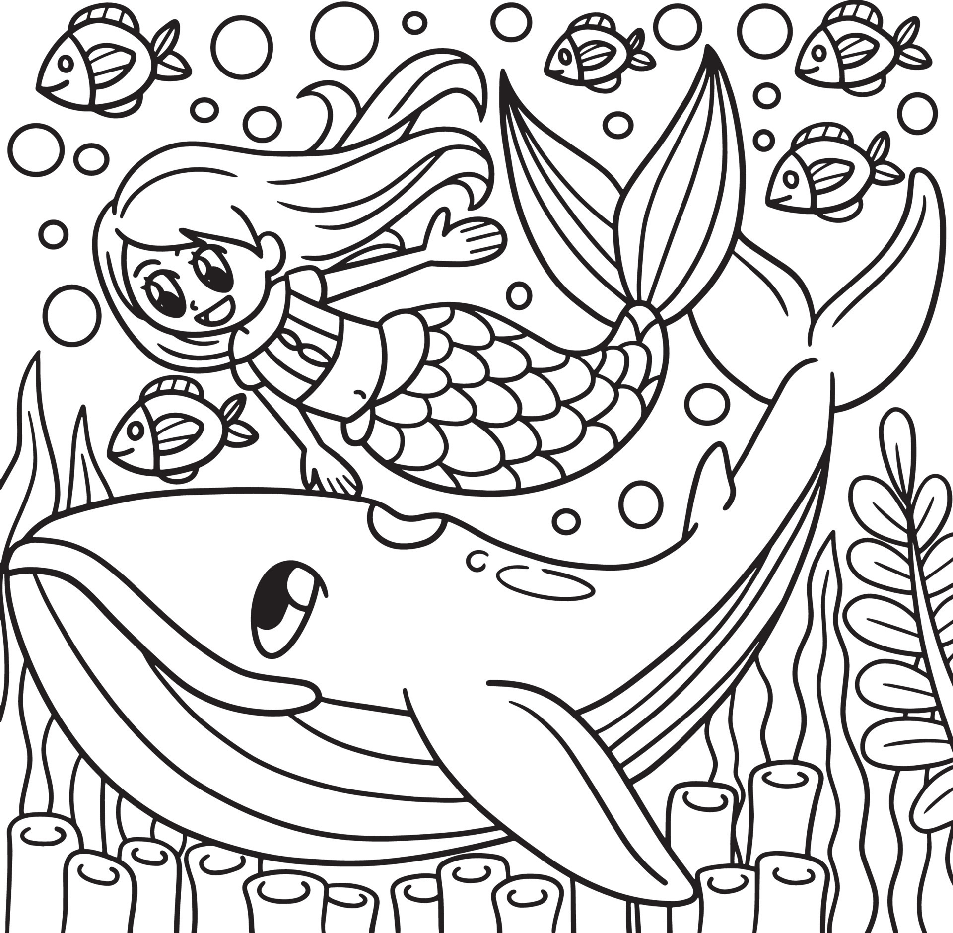 desenho de sereia com baleia para colorir para crianças 7819050 Vetor no  Vecteezy